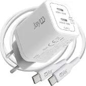 Jaym , GaN chargeur 65W 2x USB-C PD PPS incl. 2m câble USB-C 100W, blanc