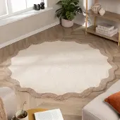 FRAAI Tapis Rond Lavable – Hazy Beige/Crème | Ø 140cm | Rond | Pile courte