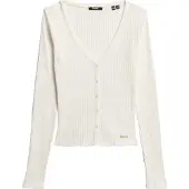 Superdry Femme Coton Côtelé Essential Top Manches Longues Boutonné, Crème, Taille: 36