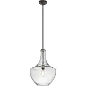 Kichler Suspension Everly, bronze vieilli, 1xE27x60W, verre, dimensions : 149,9 x 35 x 35 cm, IP20,
