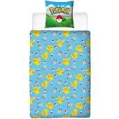 Pokémon Parure de lit - POKEMON - Pikachu et ses amis - Bleu - Microfibre - 1 housse de couette 140 x 200 cm + 1 taie d'oreiller 63 x 63 cm