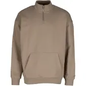 DEF Sweat-shirt décontracté pour homme, fermeture éclair, poignets côtelés, coton, beige