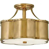 HINKLEY Plafonnier Chance, laiton vieilli, 2xE27x60W, verre, dimensions : 25,4 x 36,2 x 36,2 cm, IP20, Quintiesse