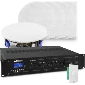 Power Dynamics met Bluetooth, 12x witte inbouw speaker et 100v versterker van (Passif, 1x 120 W), Haut-parleur PA, Blanc