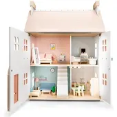 Woet Maison de poupées avec meubles, bois