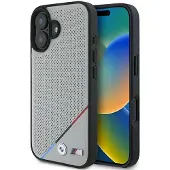 BMW Étui M Perforated Tricolor Line MagSafe iPhone 16 - gris
