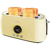 Cecotec Grille-Pain Digital ClassicToast 15000 Jaune Extra Double 1500 W, 2 fentes longues extra larges pour 4 toasts
