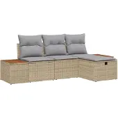 vidaXL Ensemble de canapés de jardin , 4 pièces, beige, en résine tressée