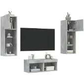 vidaXL Meuble TV 4 pièces avec lampes LED gris béton