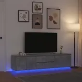 vidaXL Meuble TV avec lumières LED gris béton 193,5x41x50 cm