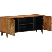 vidaXL Meuble TV avec porte, brun miel, 105 x 33 x 46 cm, bois massif de manguier