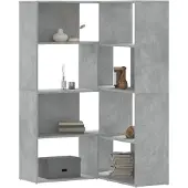 vidaXL Bibliothèque d'angle à 4 niveaux gris béton bois d'ingénierie