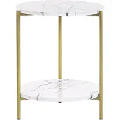 Beliani Table d'appoint en panneaux de fibres blanc or 40 cm avec étagère pieds métal Modern Glam living room