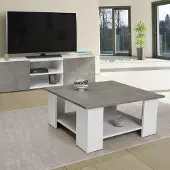 IDMarket Table Basse Carrée Eli Blanche Plateau Effet Béton