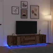 vidaXL Meuble TV avec éclairage LED vieux bois 193,5x41x50 cm