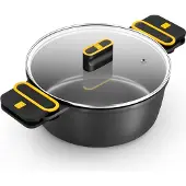 BRA Cocotte Daily Pro ø32cm Fonte D'aluminium, Antiadhésif Triple Couche, Couvercle Verre -