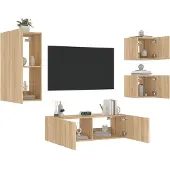 vidaXL Meuble TV 4 pièces avec lampes LED Chêne Sonoma