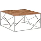 vidaXL Table basse argentée Acier inoxydable et bois massif d'acacia
