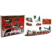 Koopman ECD Germany Train de Noël sur rails Set 22 pièces avec piles Locomotive 3 wagons Rails Lumière & Son Chemin de fer pour arbre de Noël Enfants Cadeau