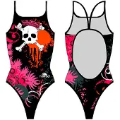 Turbo Flowers And Skulls Swimsuit Noir M Femme