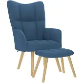 vidaXL Fauteuil relax avec pouf Bleu Tissu