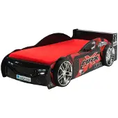 Vipack Set lit de voiture MRX avec matelas de 90 x 200 cm, finition MDF laqué noir brillant