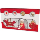 Sevi Décorations de Noël - - Set déco Noël rouges - 3 pcs - Bois - Mixte - 28x16x5 cm
