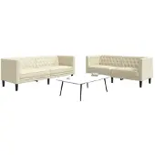 vidaXL Ensemble de canapé Chesterfield 2 pièces Crème Similicuir