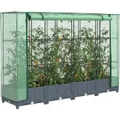 vidaXL Potager surélevé avec couverture de serre aspect rotin 160x40x123 cm
