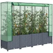 vidaXL Lit surélevé avec serre aspect rotin 160x40x138 cm