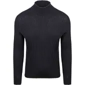 Suitable Pull Col Roulé Rib Merino Marine Bleu Bleu foncé taille L