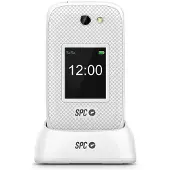 SPC Harmony 2 - Téléphone portable 4G pour seniors avec grosses touches, écran anti-rayures (2,8"+1,77"), touche d'appel d'urgence, volume 104dB et compatible avec les appareils auditifs - Blanc