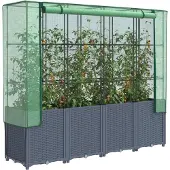 vidaXL Potager surélevé avec couverture de serre aspect rotin 160x40x153 cm