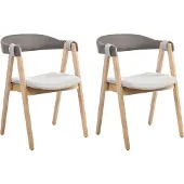 Beliani Lot de 2 chaises de salle à manger marron clair avec polyester gris beige pieds en bois assise rétro rembourrée
