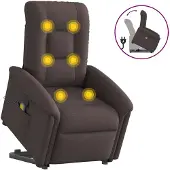 vidaXL Fauteuil de massage avec releveur Tissu marron foncé