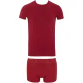 Emporio Armani pour homme. EM000398_AF14978 Megalogo - Ensemble t-shirt et boxer bordeaux (M), Rouge, Homewear, Coton, Manche courte