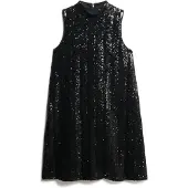 Superdry pour femme. W8012035A Robe à paillettes noire (L), Casuel, Fête, Classique, Polyester, Sans manches / bretelles