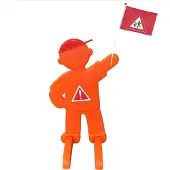 Relaxdays Figurine de signalisation pour enfants, avec drapeau, support de sécurité, pour la route, dimensions : 84 x 52 x 46 cm, panneau de signalisation réfléchissant, orange