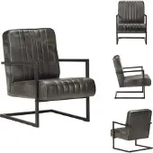 vidaXL Fauteuil Cantilever Distressed Gris Cuir véritable - Fauteuil