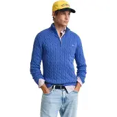 Gant pour homme. 8050603 Pull Cable Half Zip bleu (XXL), Casuel, Coton, Manche longue