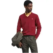 Gant pour homme. 87212 Pull-over à col en V en laine de mouton très fine de couleur bordeaux (S), Casuel