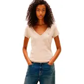 Tommy Hilfiger Dw0dw17385 Short Sleeve V Neck T-shirt Beige M Femme