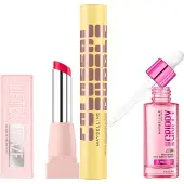 Maybelline Viral Favourites Make Up Bundle with Grippy Primer, Colossal Mascara and Lifter Glaze Lip Balm (Various Shades) - Peach Quench