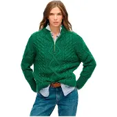 Superdry pour femme. W6110626A Pull Aran Cable Half vert (S), Casuel, Laine