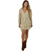 Salty Crew Hidden Ditsy Long Sleeve Short Dress Jaune XL Femme