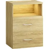 Casaria Table de chevet Jamie brun avec éclairage