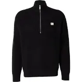 Calvin Klein Pull-over 'Waffle Quarter-zip' noir / blanc