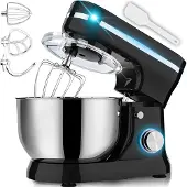 Retoo Robot ménager 3200 W - Bol mélangeur en acier inoxydable de 6 l avec crochet pétrisseur, fouet et couvercle anti-éclaboussures, 6 vitesses, noir,