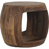 Wohnling Table d'appoint Ø 50cm en bois massif de Sheesham rond avec compartiment de rangement - Table basse en bois véritable fabriquée à la main, table de salon au design naturel