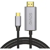 Savio USB-C to HDMI 2.0B cable 2m silver / black gold tips CL-171